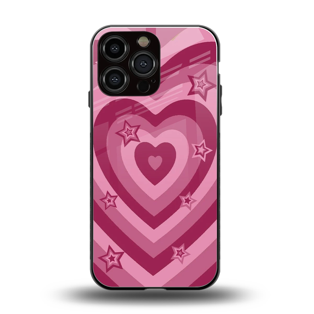 Y2K Pink Hearts X Stars back phone cover | glass case for iphone 15 pro max