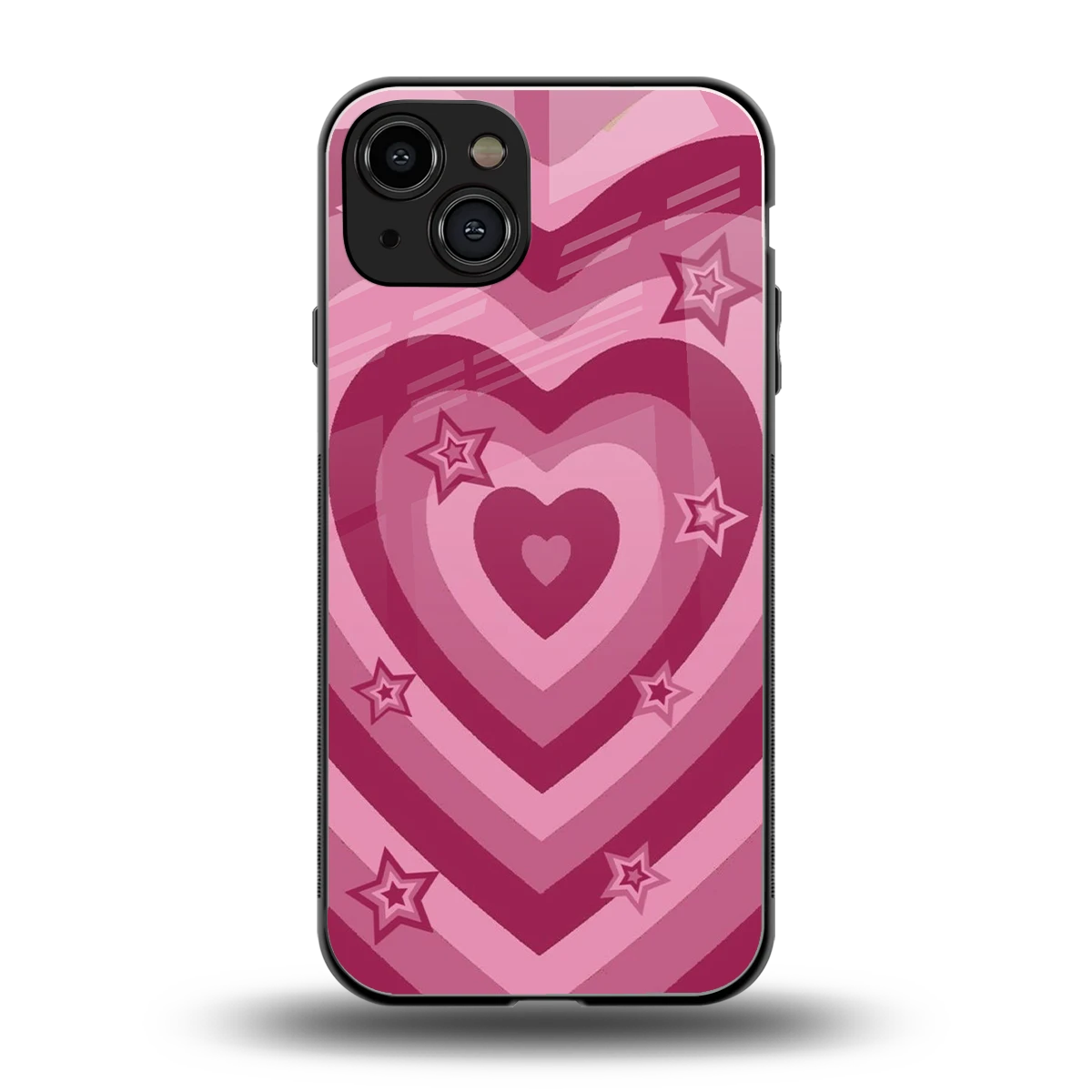 Y2K Pink Hearts X Stars back phone cover | glass case for iphone 15