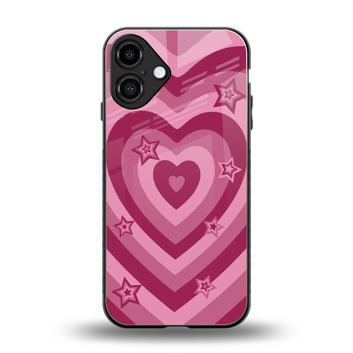 Y2K Pink Hearts X Stars back phone cover | glass case for iphone 16 plus