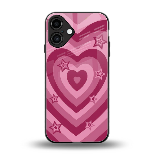 Y2K Pink Hearts X Stars back phone cover | glass case for iphone 16 plus