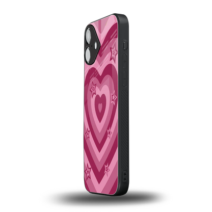 Y2K Pink Hearts X Stars iphone 16 plus mobile cover | shockproof glass phone case