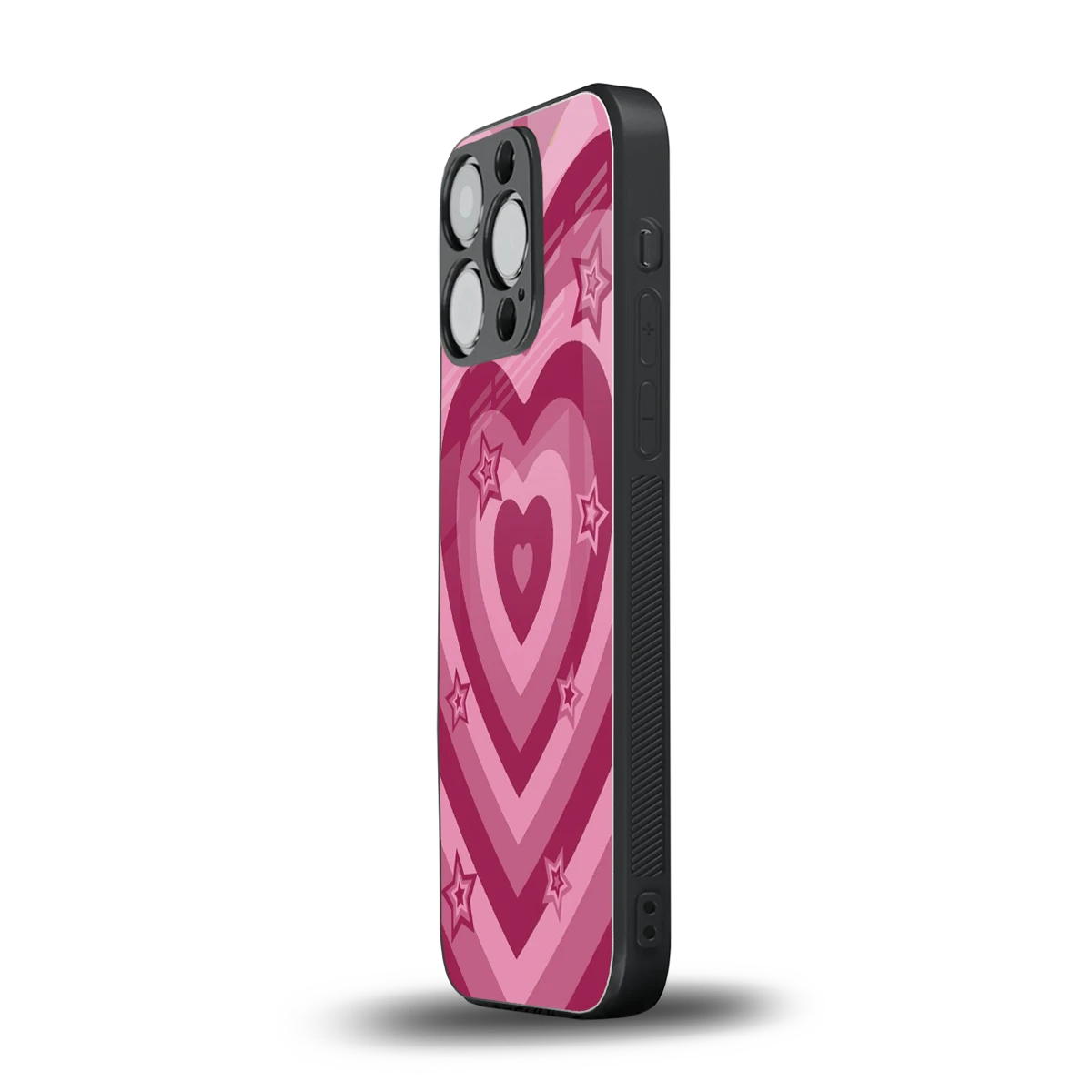 Y2K Pink Hearts X Stars iphone 16 pro mobile cover | shockproof glass phone case