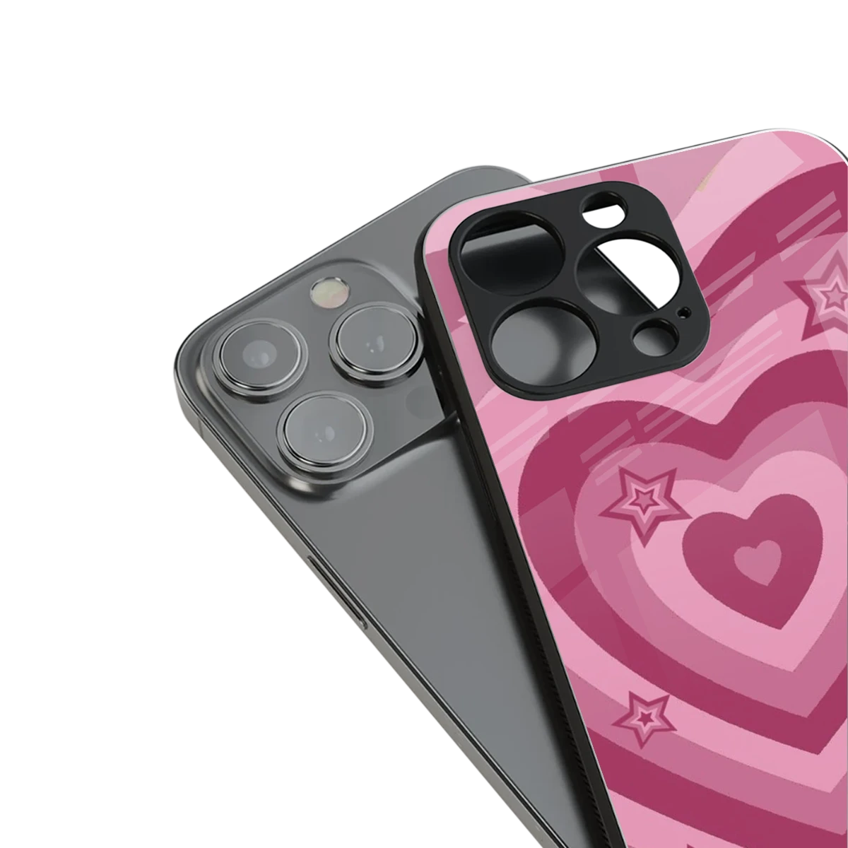 Y2K Pink Hearts X Stars stylish phone case for iphone 13 pro | glossy glass and slim fit