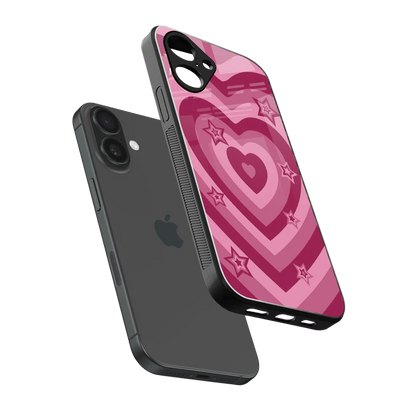 Y2K Pink Hearts X Stars sleek iPhone 16 cover with tempered glass back and TPU edges