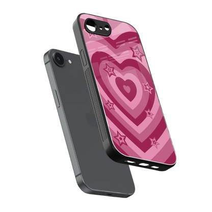 Y2K Pink Hearts X Stars sleek iphone 17e cover with tempered glass back and TPU edges