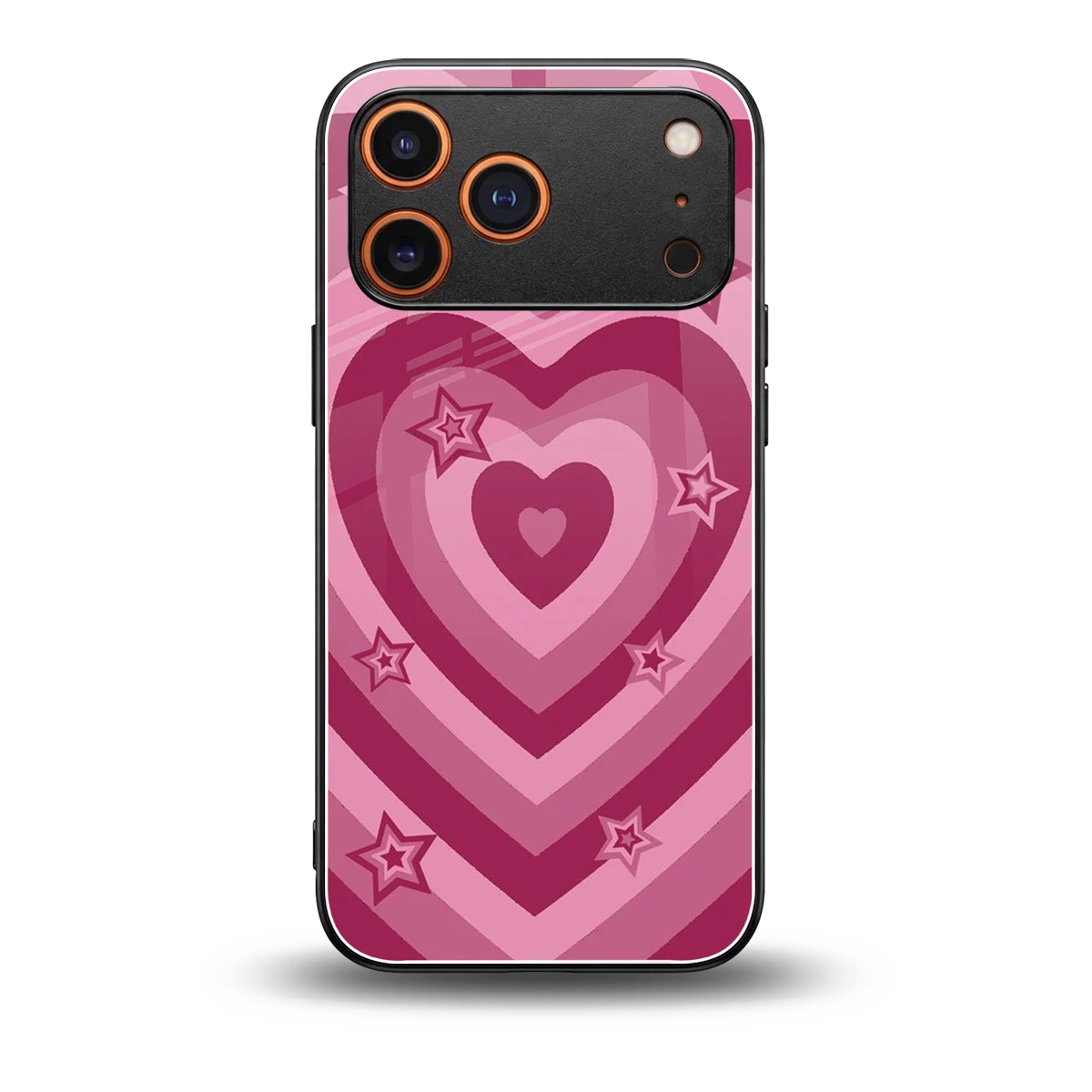 Y2K Pink Hearts X Stars back phone cover | glass case for iphone 17 pro max