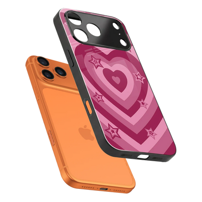Y2K Pink Hearts X Stars sleek iphone 17 pro max cover with tempered glass back and TPU edges