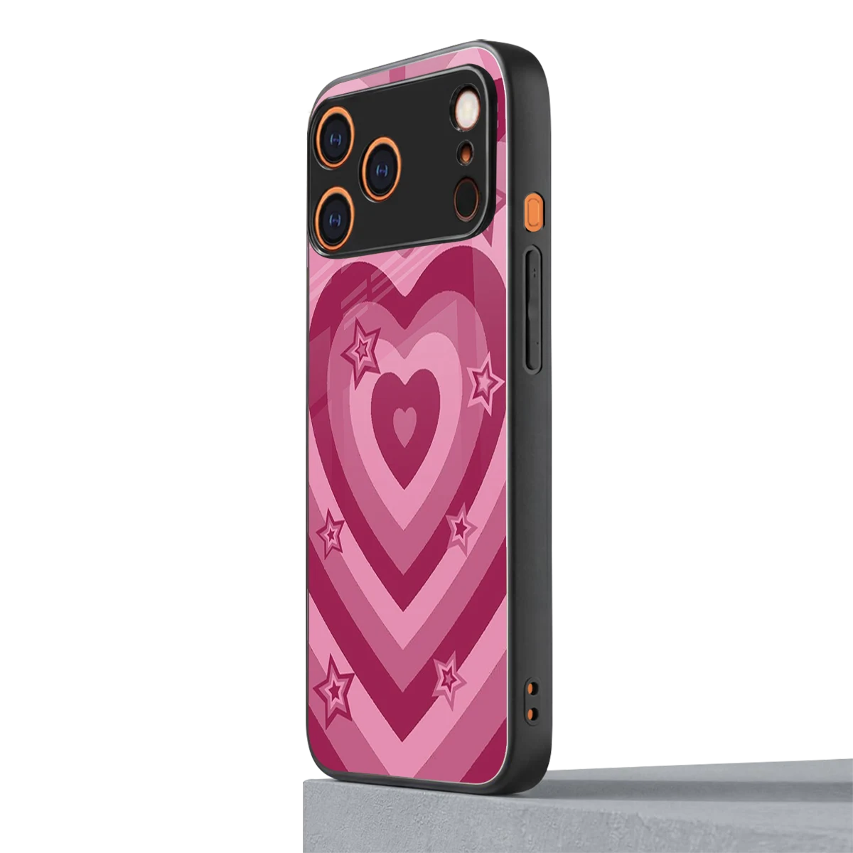 Y2K Pink Hearts X Stars iphone 17 pro max mobile cover | shockproof glass phone case