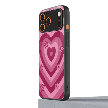 Y2K Pink Hearts X Stars iphone 17 pro max mobile cover | shockproof glass phone case