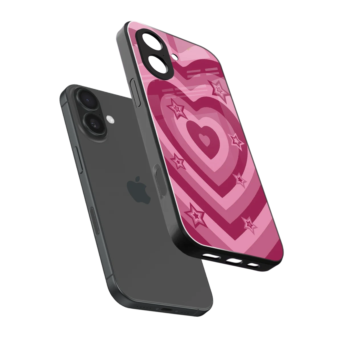 Y2K Pink Hearts X Stars sleek iphone 17 cover with tempered glass back and TPU edges