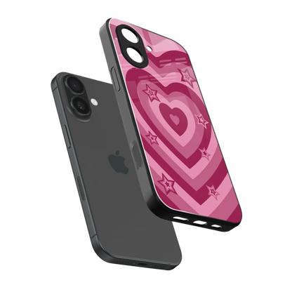 Y2K Pink Hearts X Stars sleek iphone 17 cover with tempered glass back and TPU edges