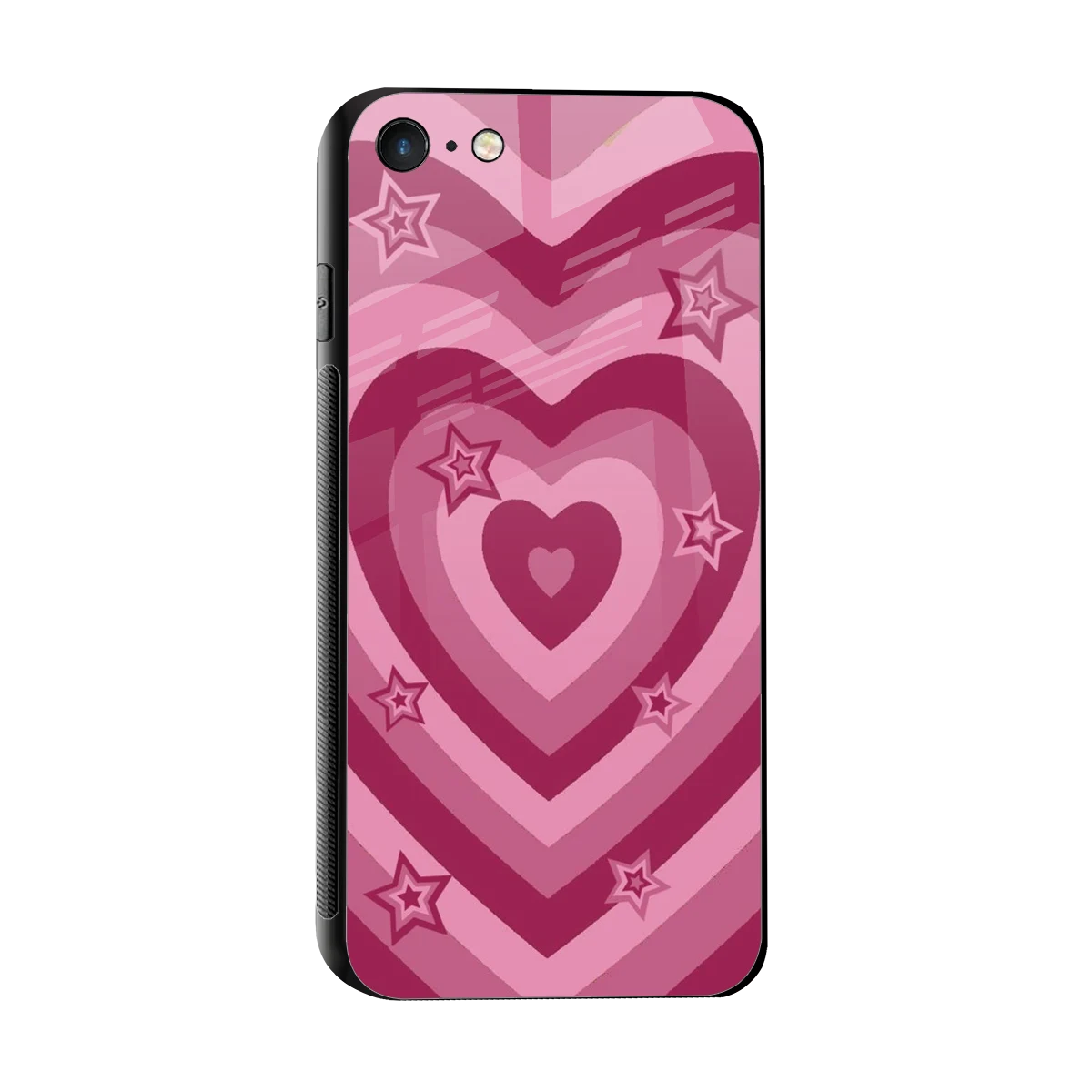 Y2K Pink Hearts X Stars sleek iphone 7 cover with tempered glass back and TPU edges