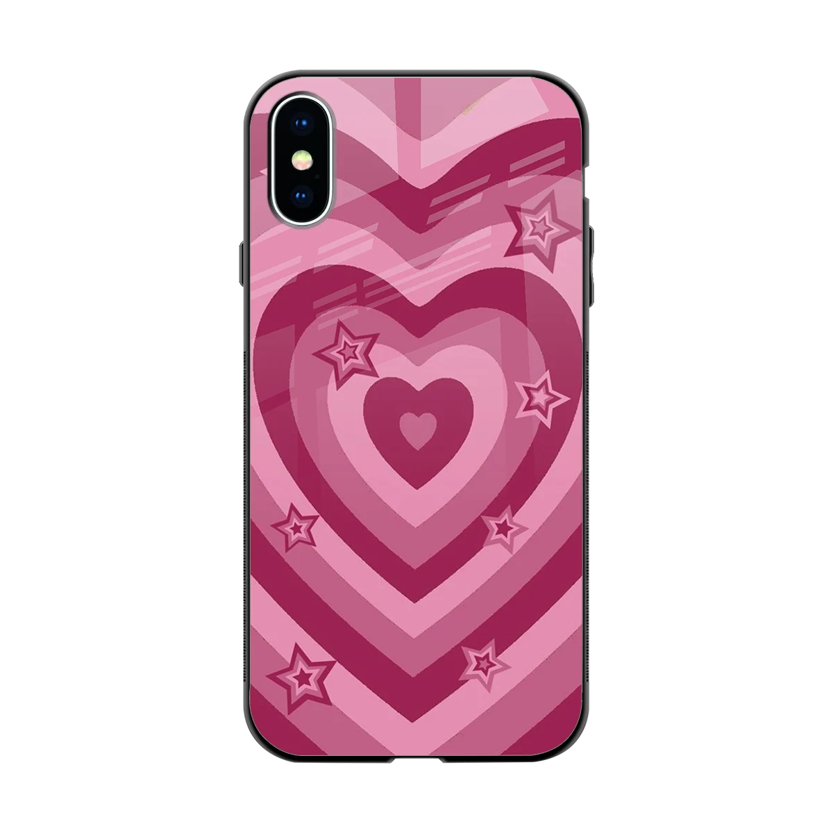 Y2K Pink Hearts X Stars back phone cover | glass case for iphone x