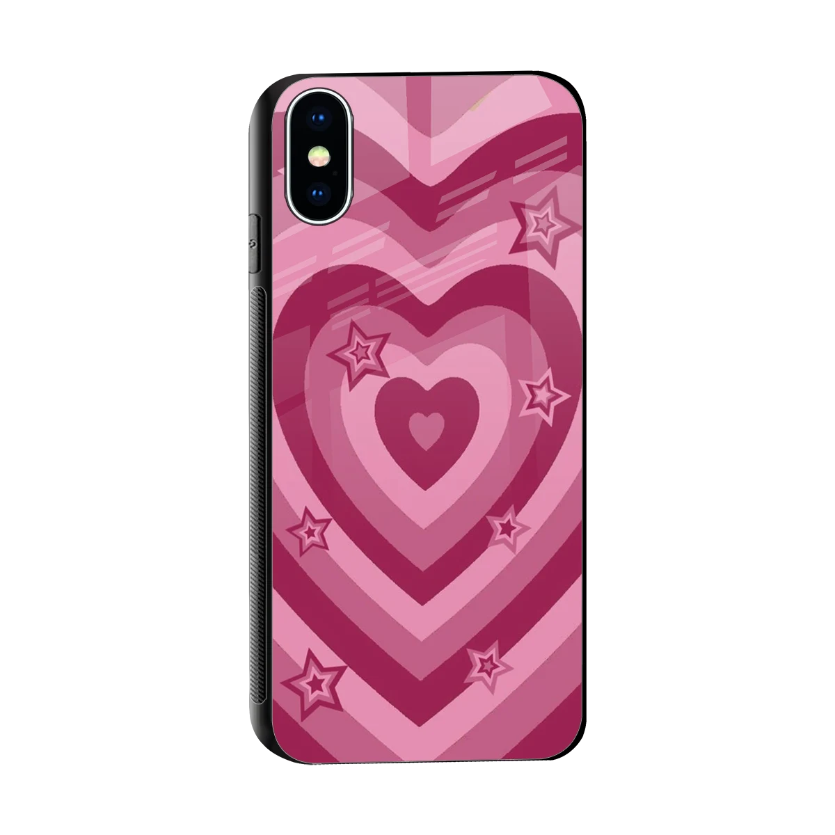 Y2K Pink Hearts X Stars sleek iphone x cover with tempered glass back and TPU edges