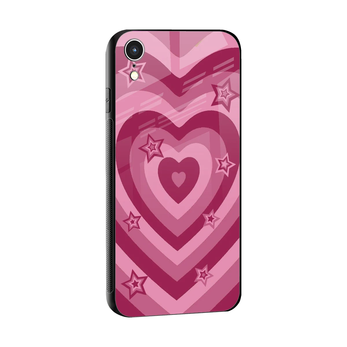 Y2K Pink Hearts X Stars sleek iphone xr cover with tempered glass back and TPU edges