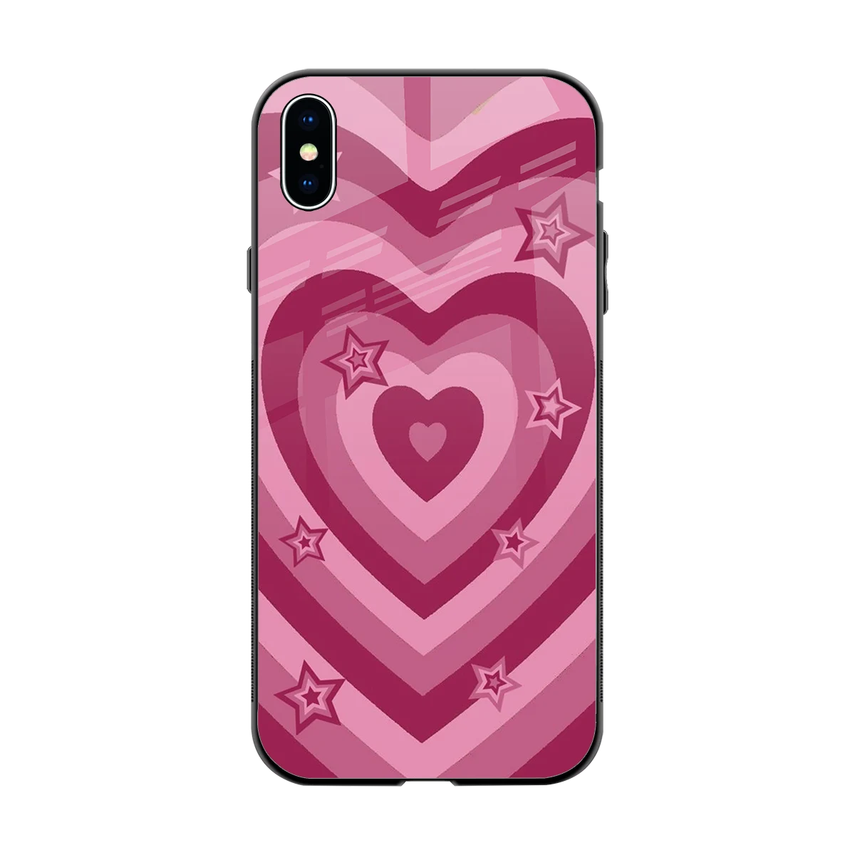 Y2K Pink Hearts X Stars back phone cover | glass case for iphone xs max