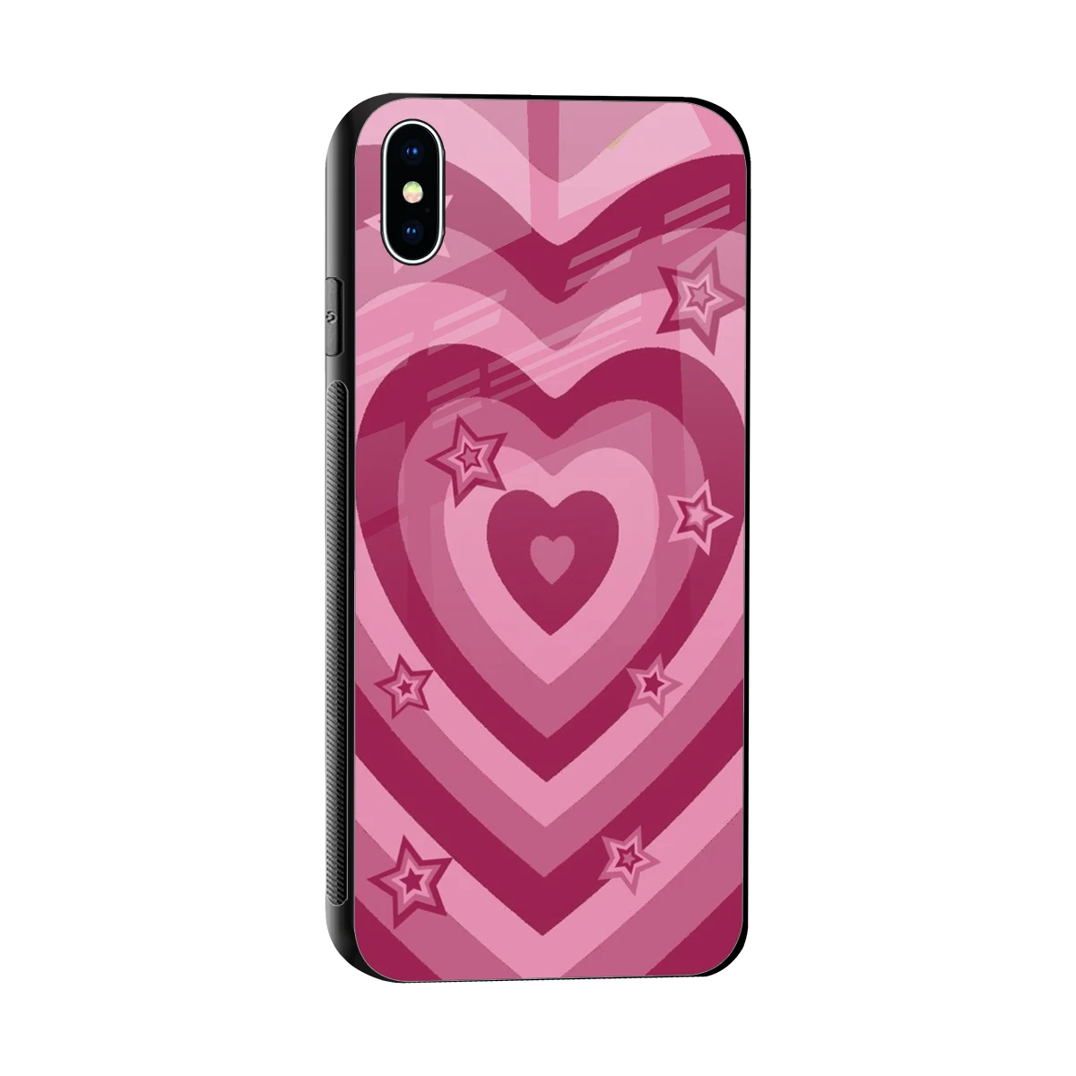 Y2K Pink Hearts X Stars sleek iphone xs max cover with tempered glass back and TPU edges