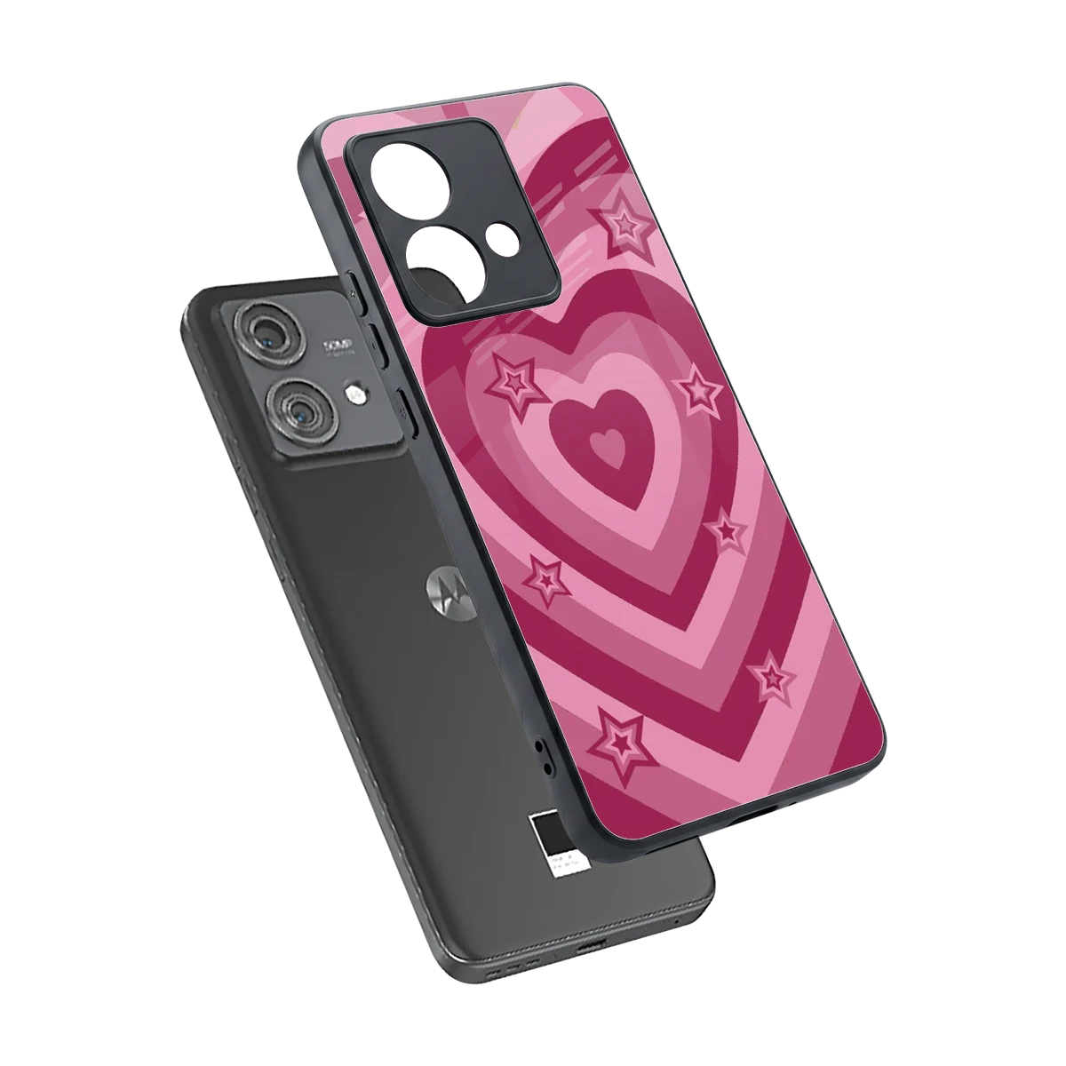 Y2K Pink Hearts X Stars sleek motorola edge 40 neo 5g cover with tempered glass back and TPU edges