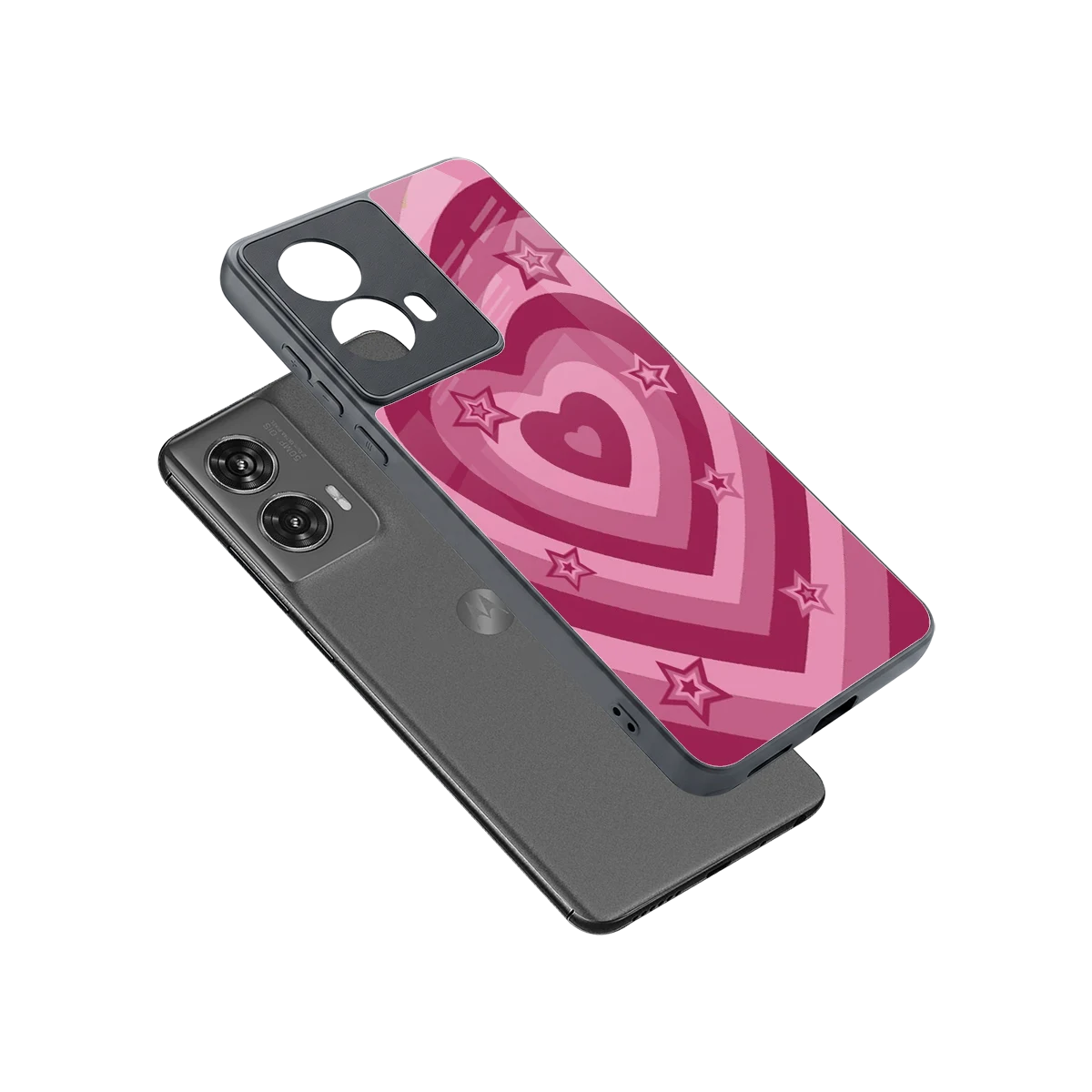 Y2K Pink Hearts X Stars sleek motorola edge 50 fusion cover with tempered glass back and TPU edges