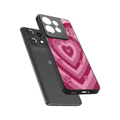 Y2K Pink Hearts X Stars sleek motorola edge 50 pro cover with tempered glass back and TPU edges