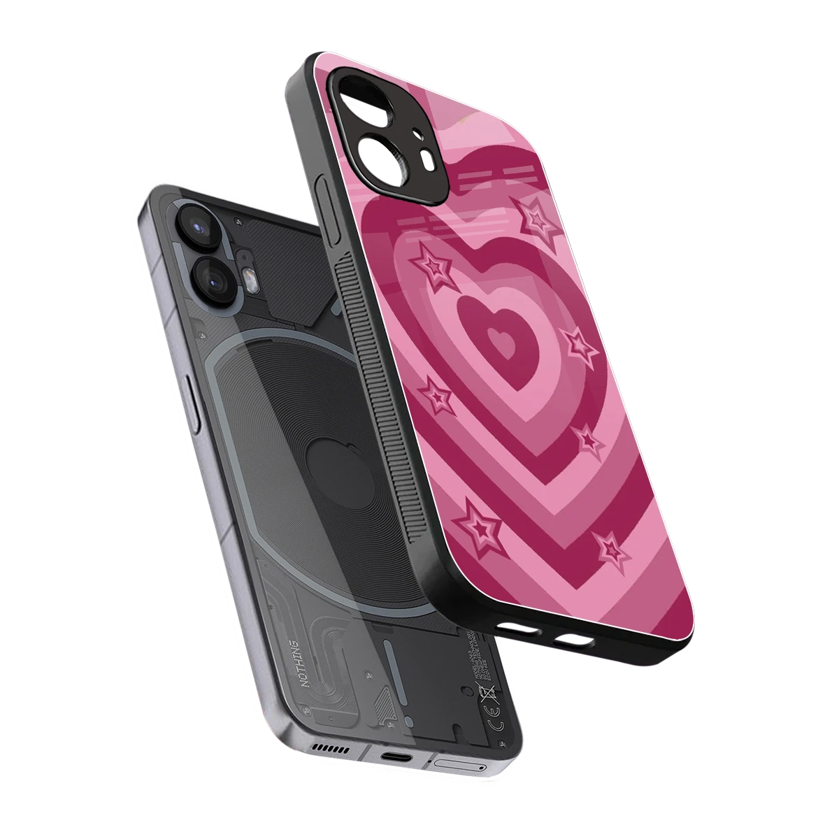 Y2K Pink Hearts X Stars sleek nothing phone 2 cover with tempered glass back and TPU edges