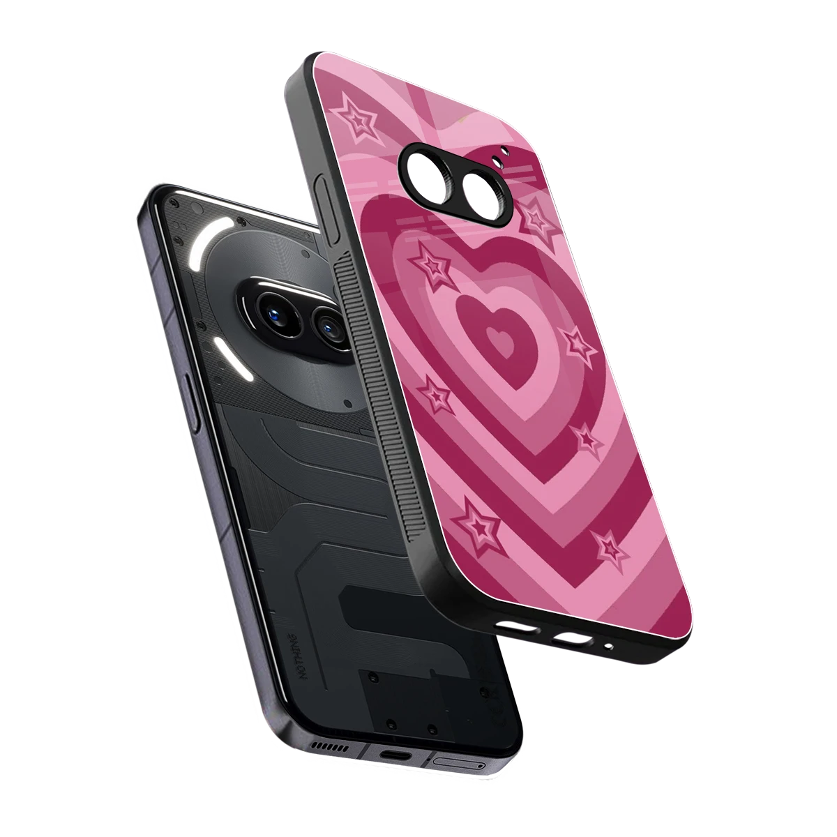 Y2K Pink Hearts X Stars sleek nothing phone 2a cover with tempered glass back and TPU edges