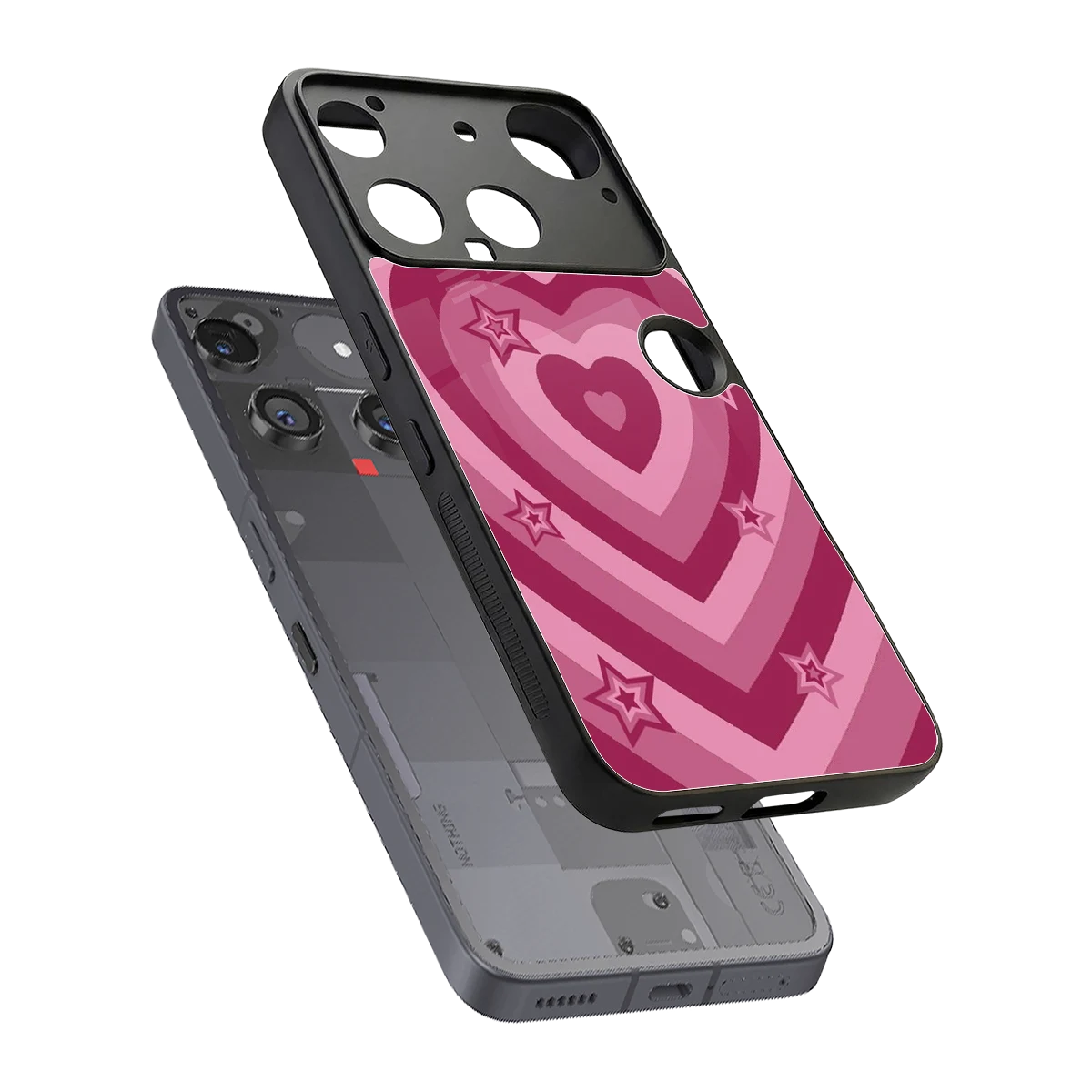 Y2K Pink Hearts X Stars sleek nothing phone 3 cover with tempered glass back and TPU edges
