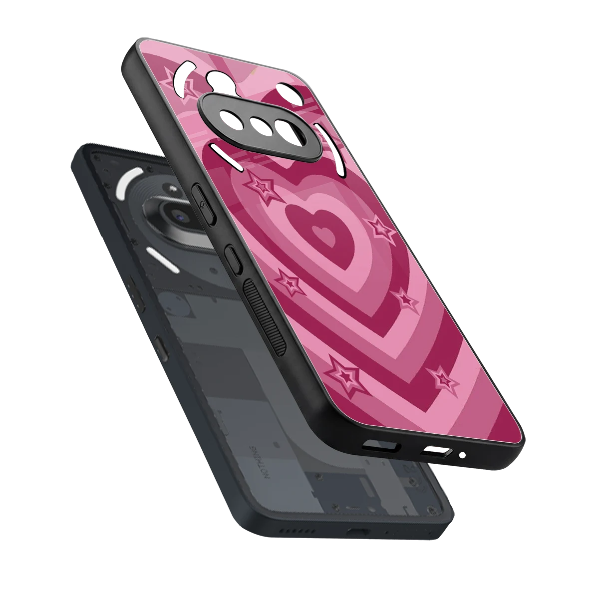 Y2K Pink Hearts X Stars sleek nothing phone 3a cover with tempered glass back and TPU edges