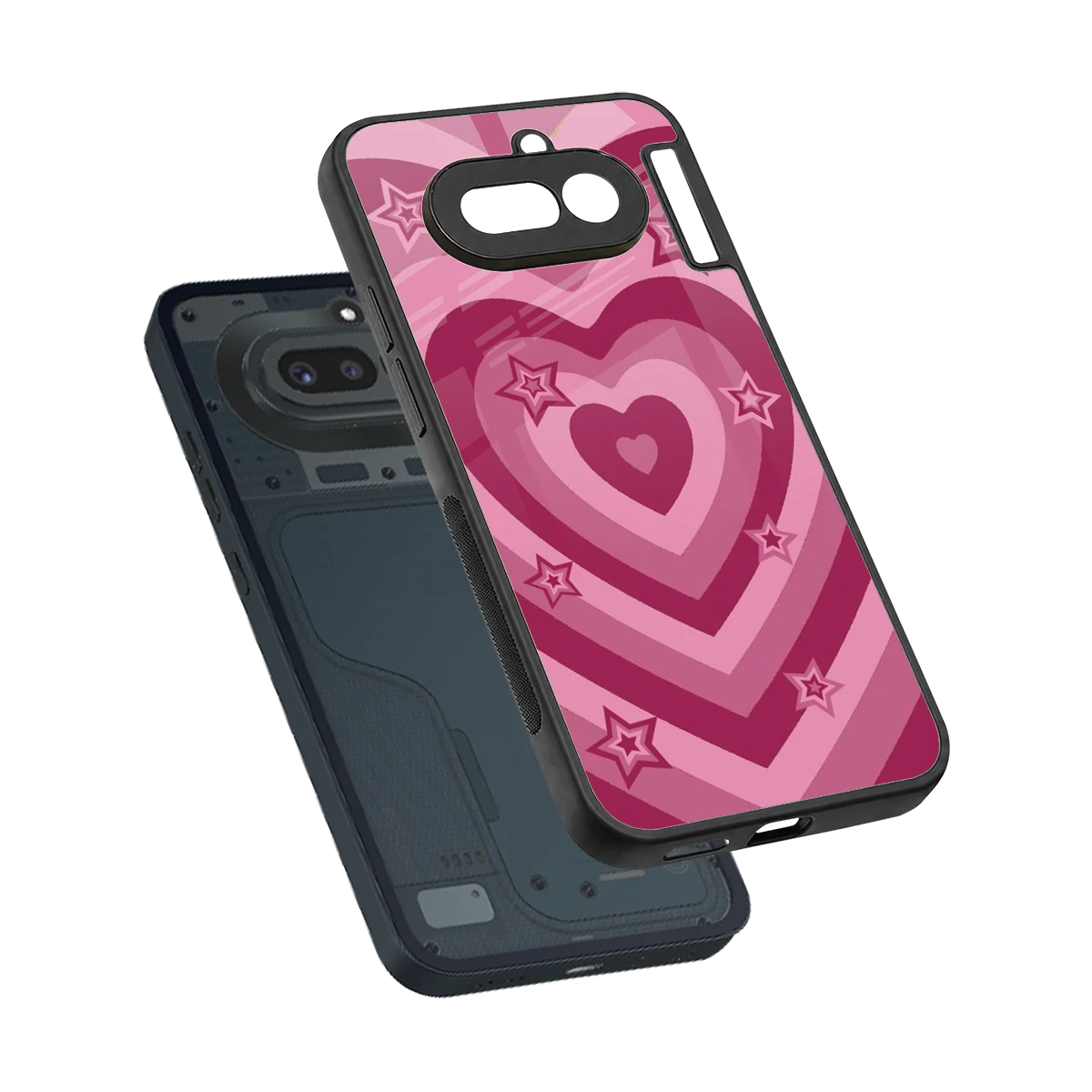 Y2K Pink Hearts X Stars sleek nothing phone 4a cover with tempered glass back and TPU edges