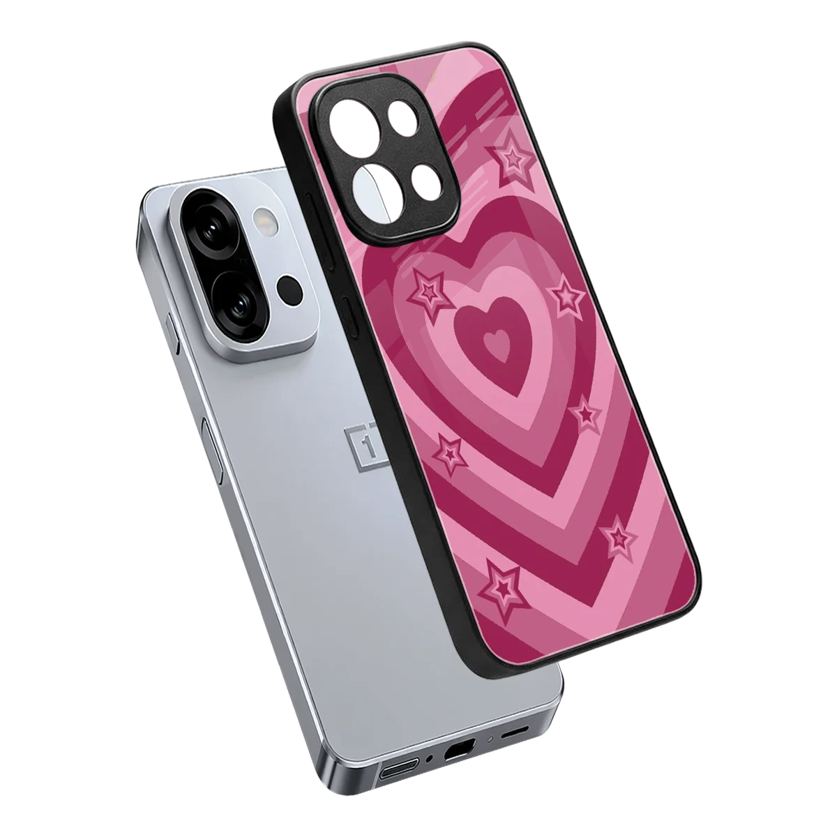 Y2K Pink Hearts X Stars sleek oneplus 13s cover with tempered glass back and TPU edges