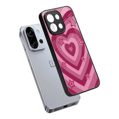 Y2K Pink Hearts X Stars sleek oneplus 13s cover with tempered glass back and TPU edges