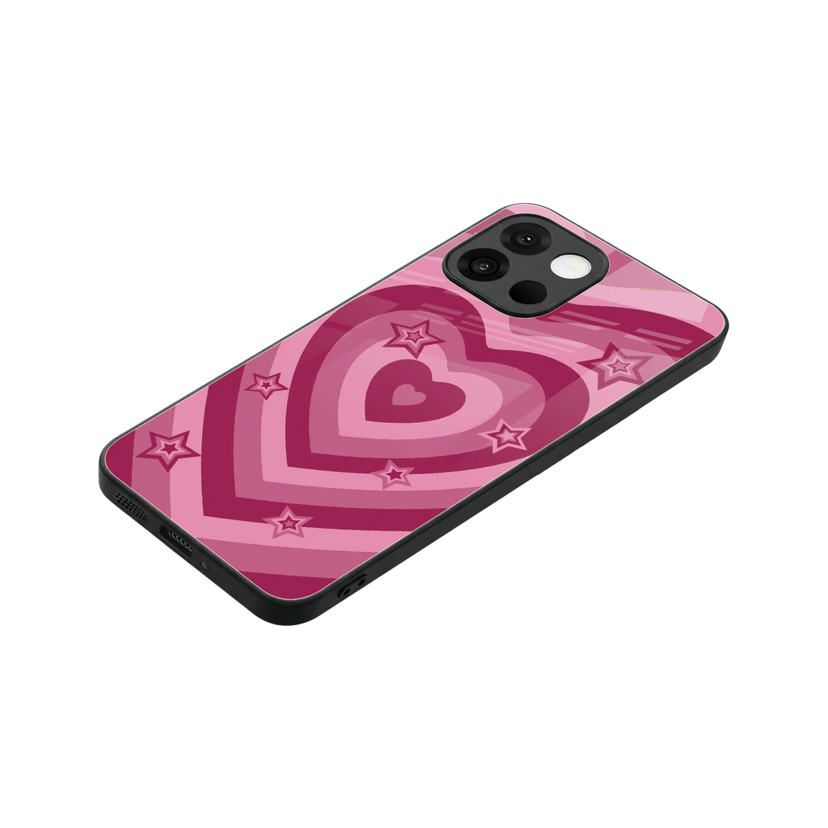 Y2K Pink Hearts X Stars stylish phone case for oneplus 13s | glossy glass and slim fit