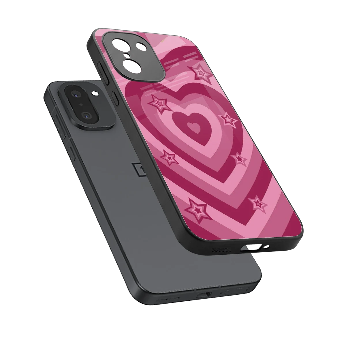 Y2K Pink Hearts X Stars sleek oneplus 15r cover with tempered glass back and TPU edges