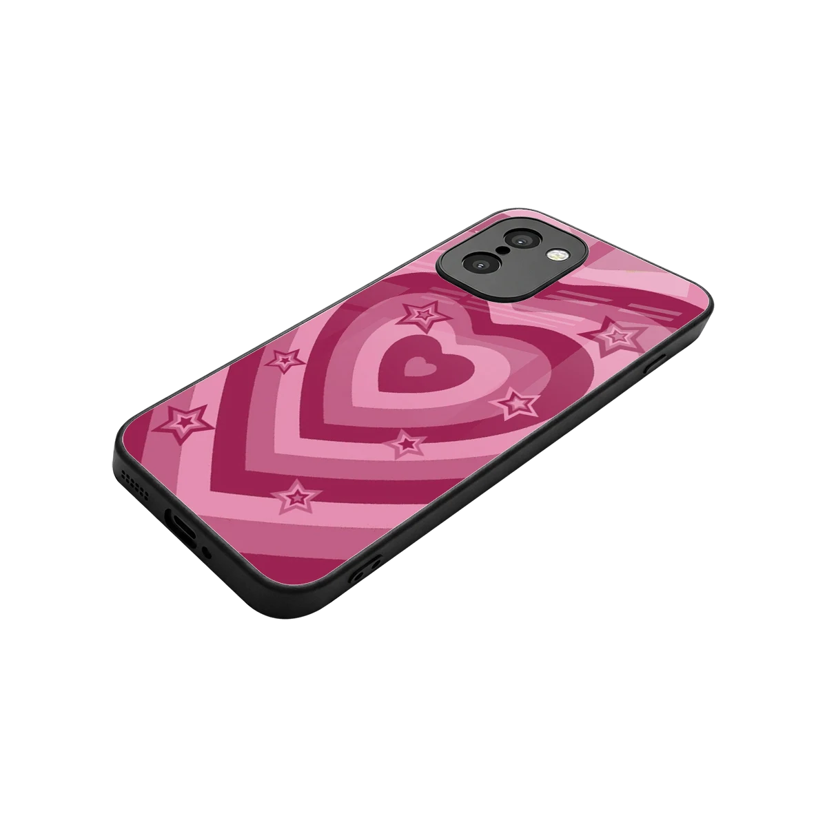 Y2K Pink Hearts X Stars stylish phone case for oneplus 15r | glossy glass and slim fit