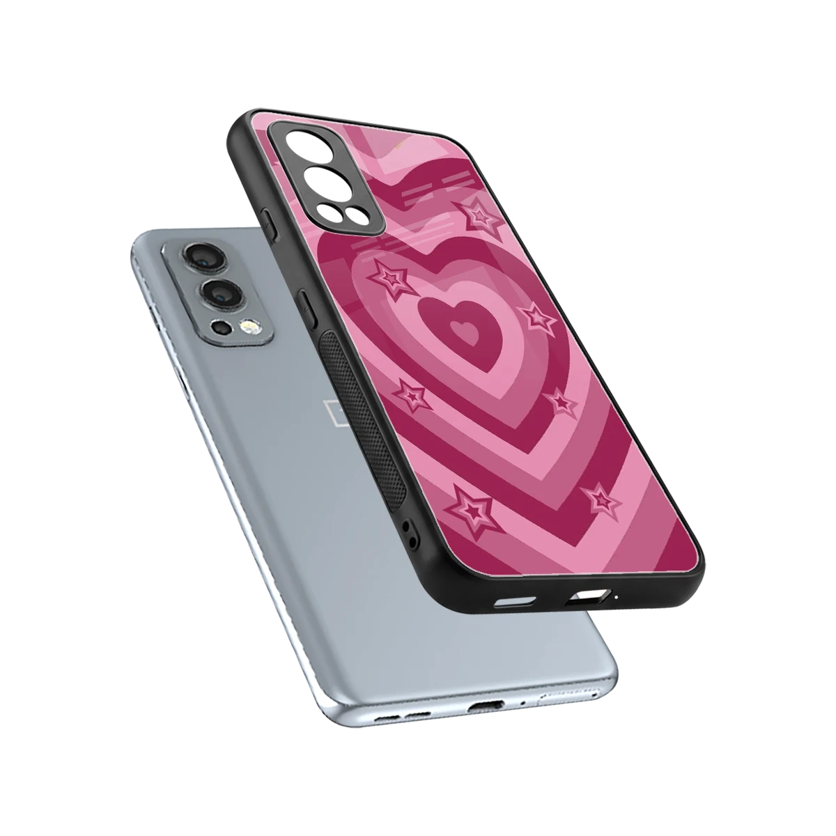 Y2K Pink Hearts X Stars sleek oneplus nord 2 cover with tempered glass back and TPU edges