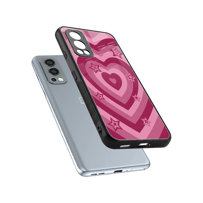Y2K Pink Hearts X Stars sleek oneplus nord 2 cover with tempered glass back and TPU edges