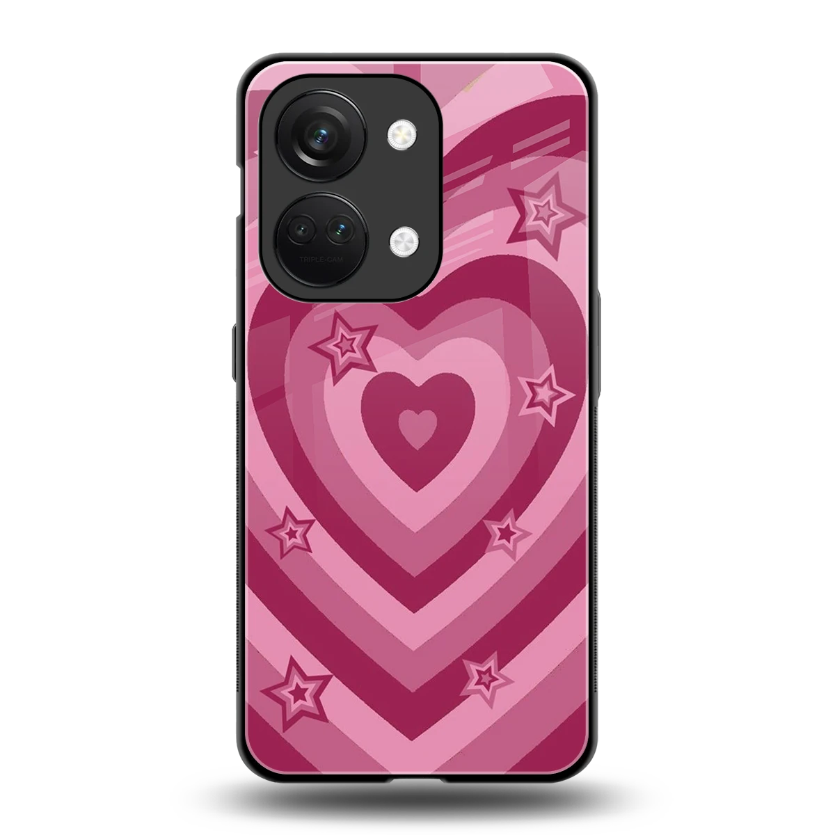 Y2K Pink Hearts X Stars back phone cover | glass case for oneplus nord 3