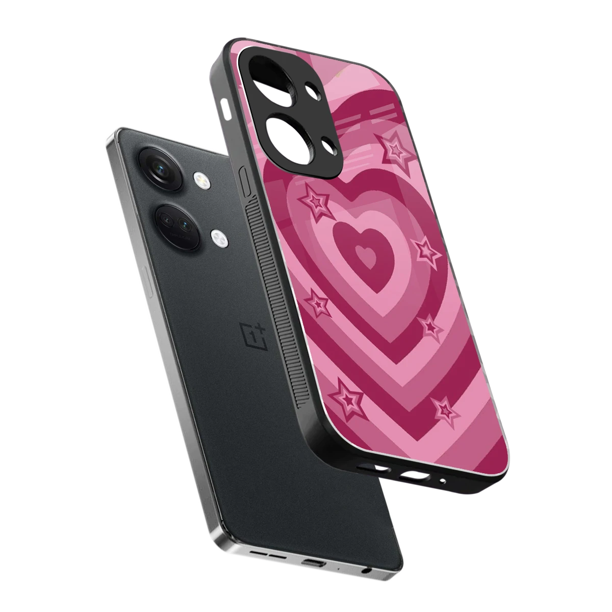 Y2K Pink Hearts X Stars sleek oneplus nord 3 cover with tempered glass back and TPU edges