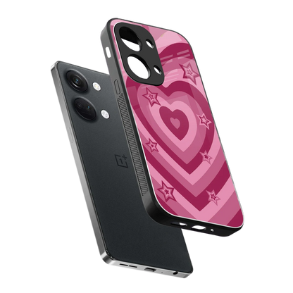 Y2K Pink Hearts X Stars sleek oneplus nord 3 cover with tempered glass back and TPU edges