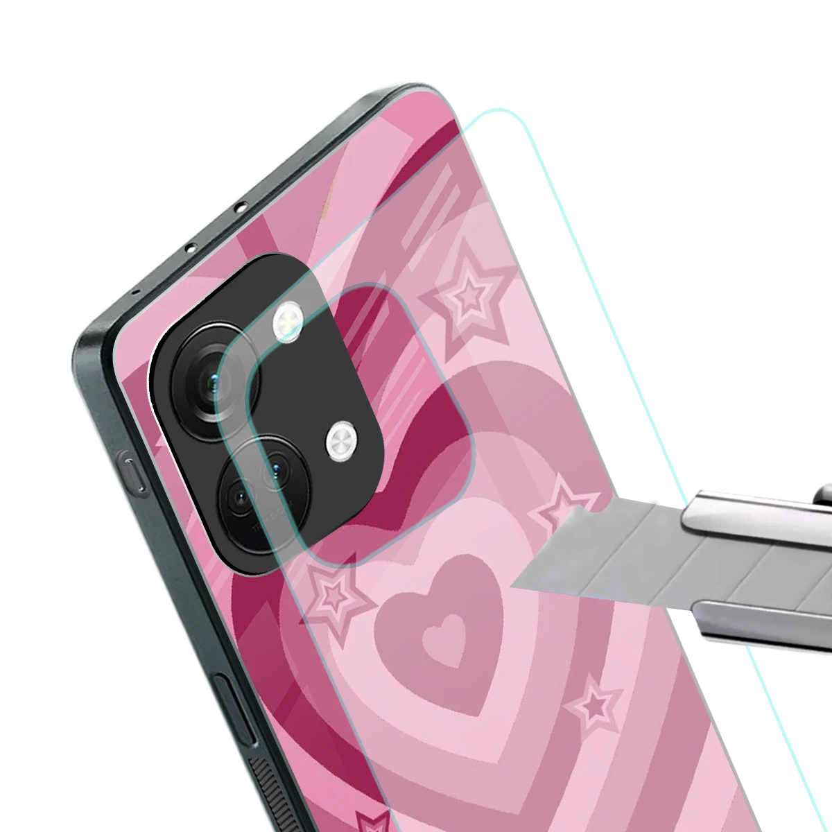Y2K Pink Hearts X Stars stylish phone case for oneplus nord 3 | glossy glass and slim fit