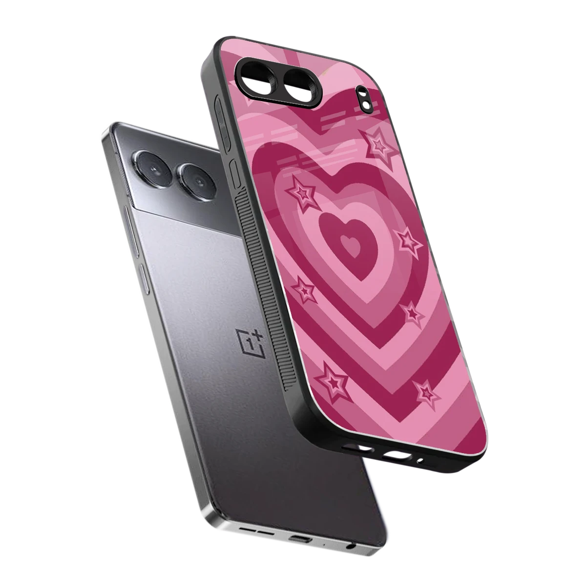 Y2K Pink Hearts X Stars sleek oneplus nord 4 cover with tempered glass back and TPU edges