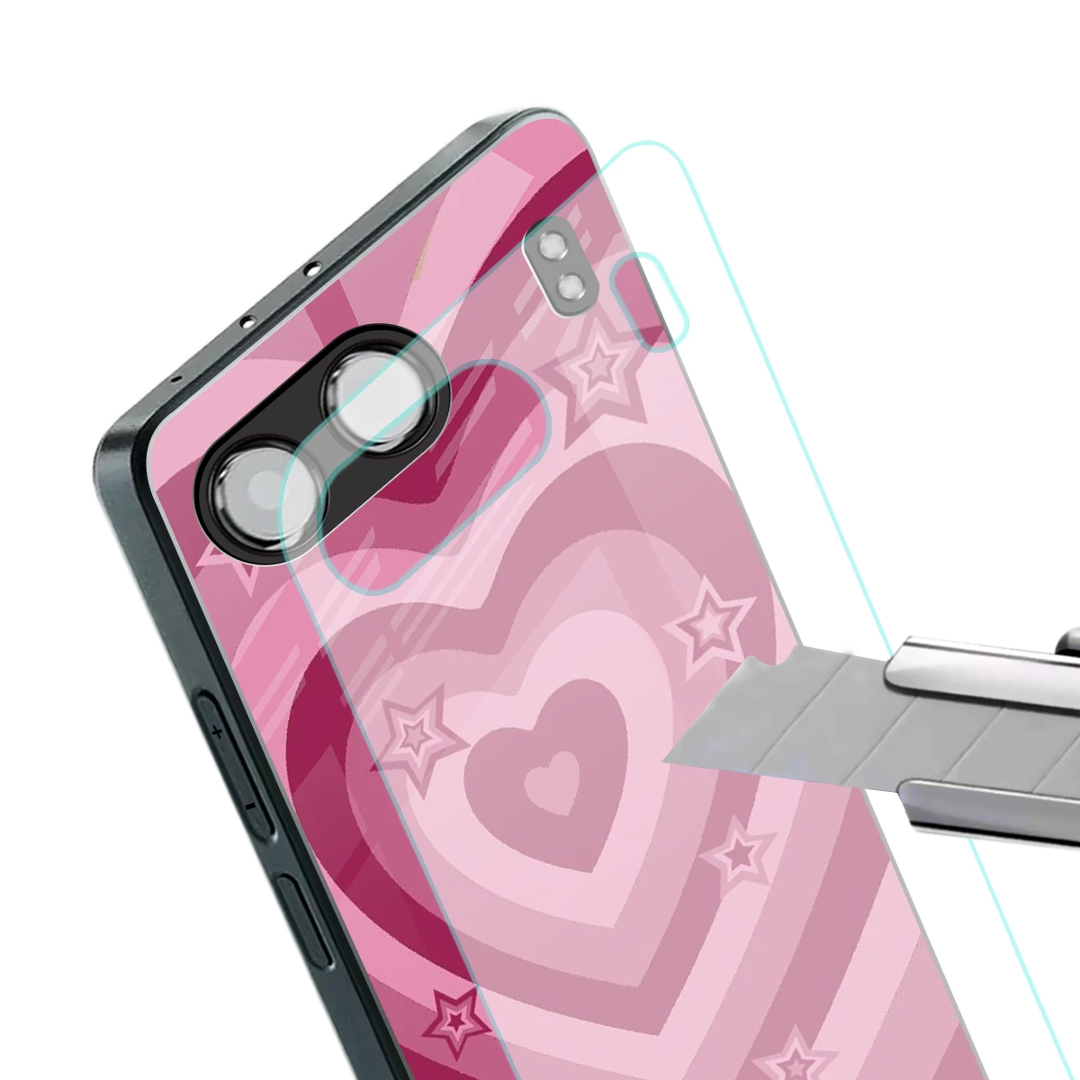 Y2K Pink Hearts X Stars stylish phone case for oneplus nord 4 | glossy glass and slim fit