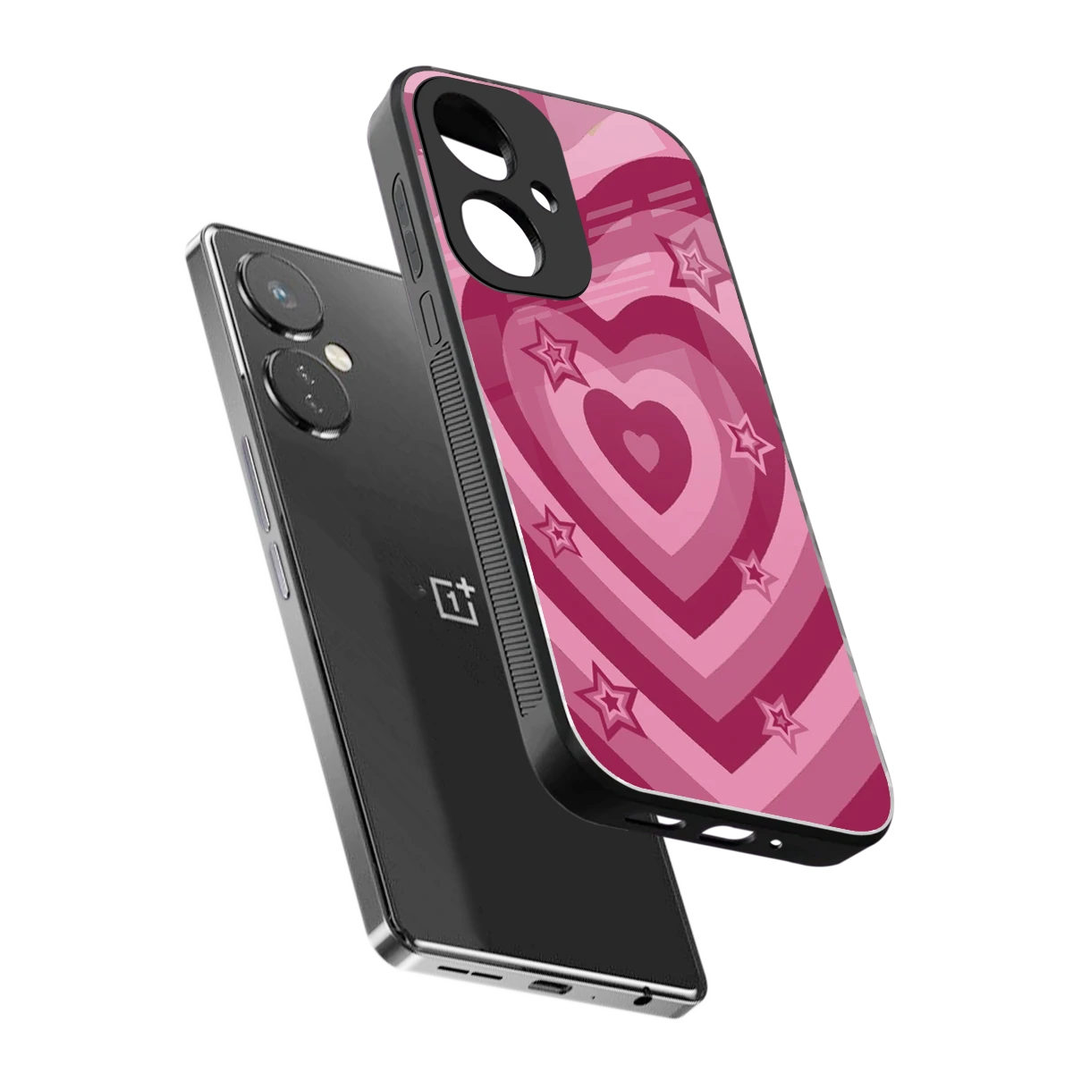 Y2K Pink Hearts X Stars sleek oneplus nord ce 3 cover with tempered glass back and TPU edges