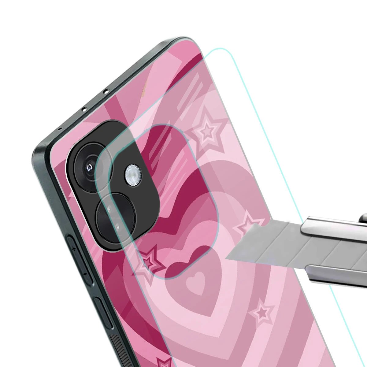 Y2K Pink Hearts X Stars stylish phone case for oneplus nord ce 3 | glossy glass and slim fit