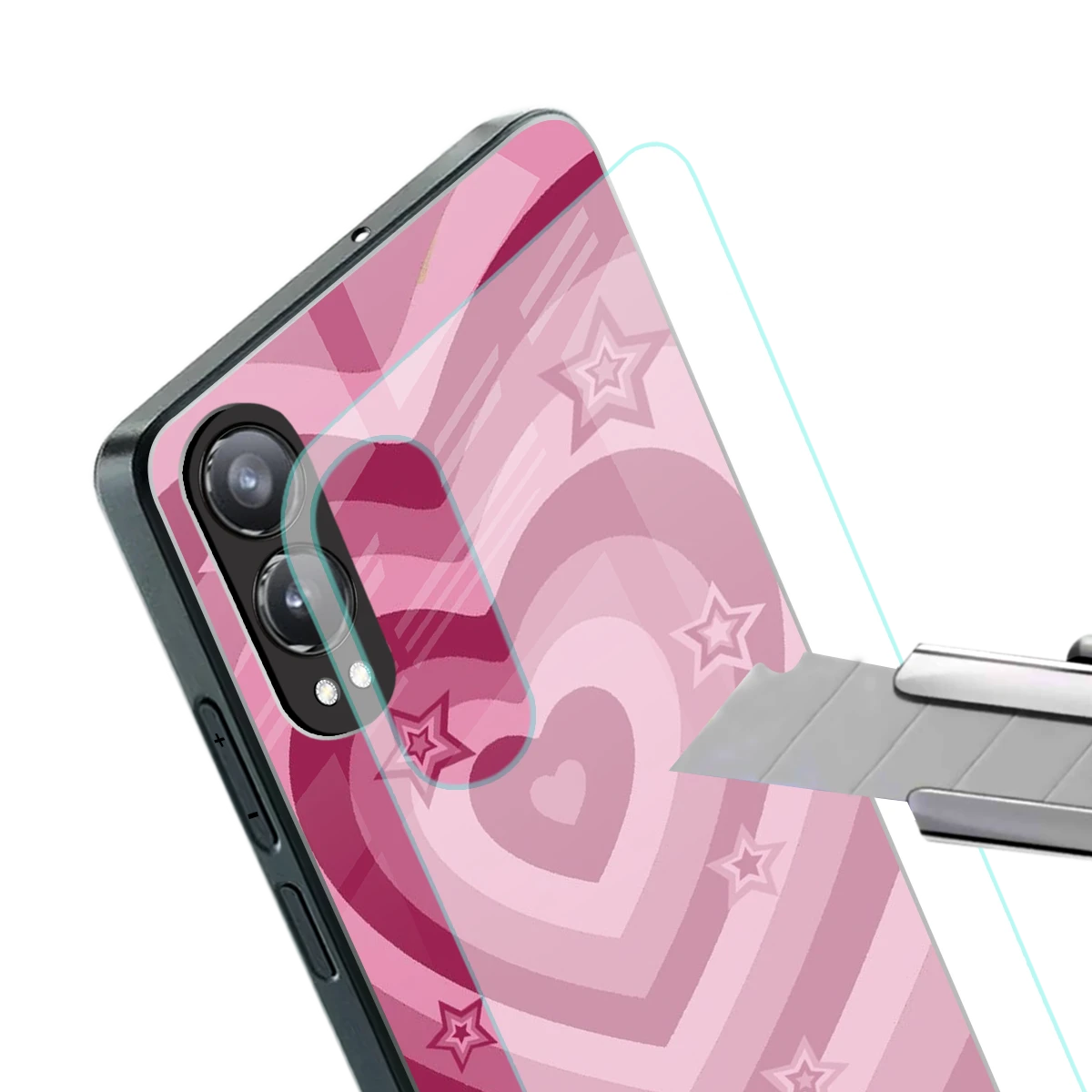 Y2K Pink Hearts X Stars stylish phone case for oneplus nord ce 4 lite | glossy glass and slim fit