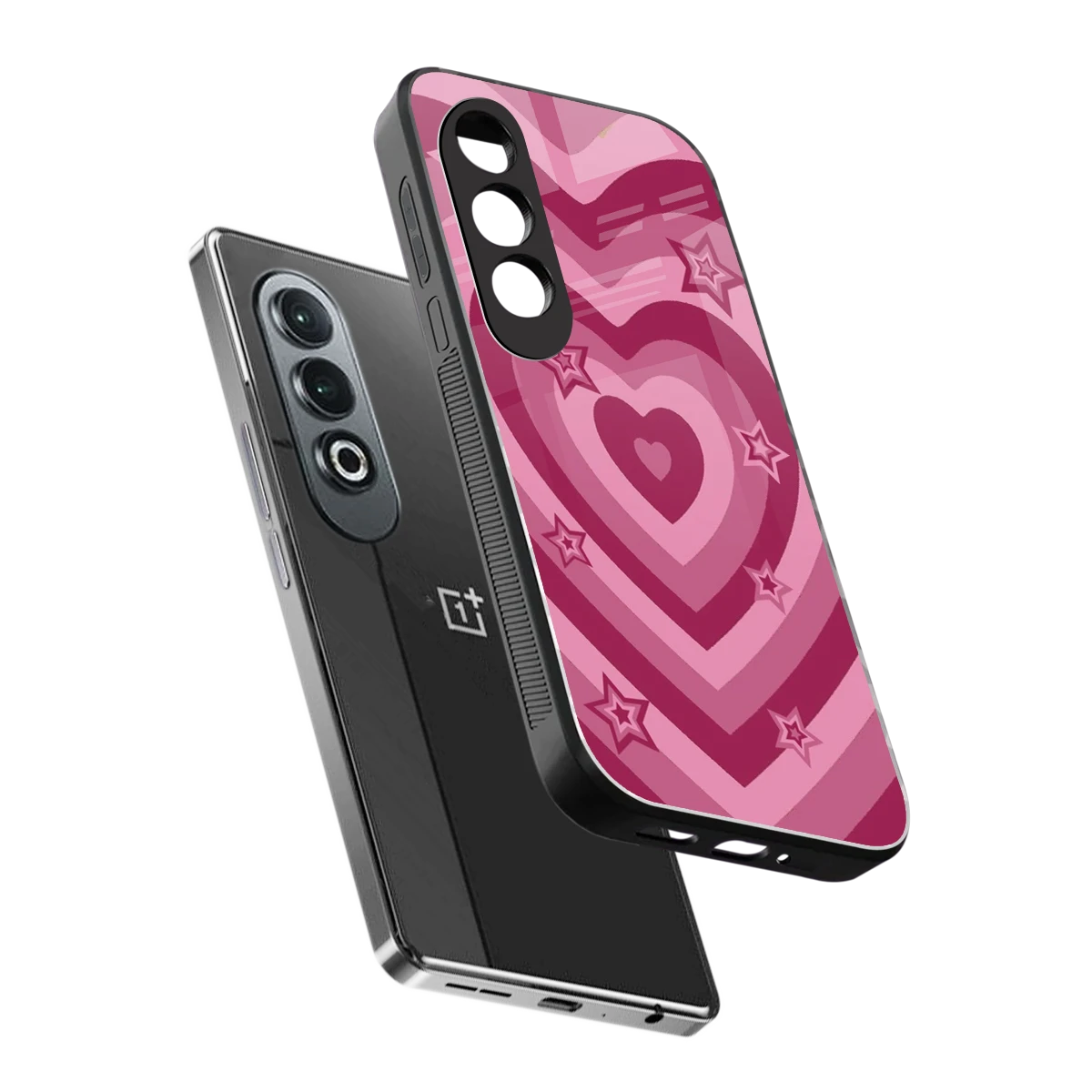 Y2K Pink Hearts X Stars sleek oneplus nord ce 4 cover with tempered glass back and TPU edges