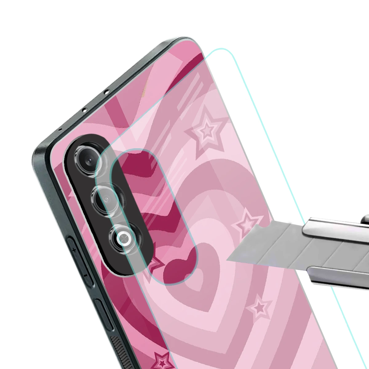 Y2K Pink Hearts X Stars stylish phone case for oneplus nord ce 4 | glossy glass and slim fit
