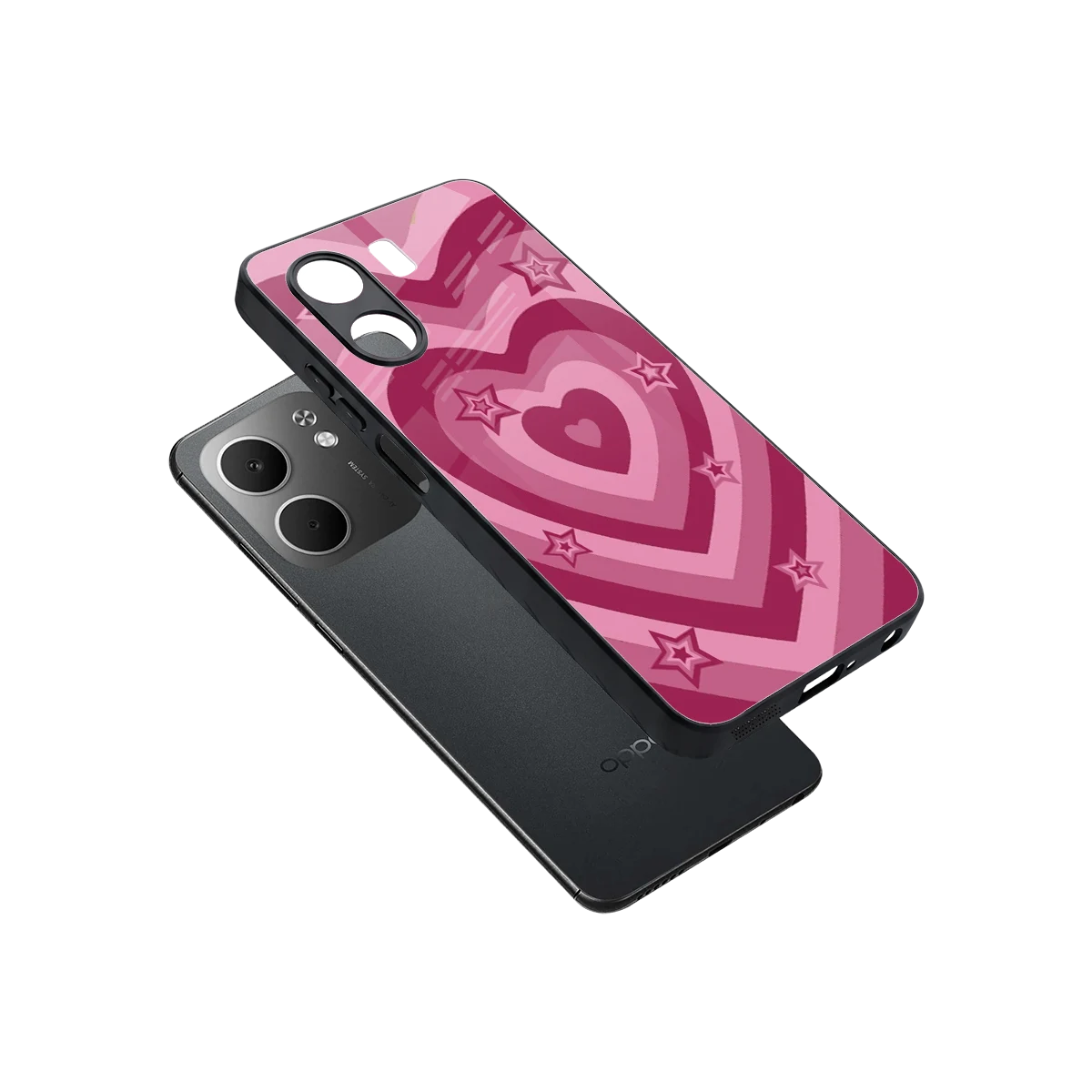 Y2K Pink Hearts X Stars sleek oppo a5x 5g cover with tempered glass back and TPU edges