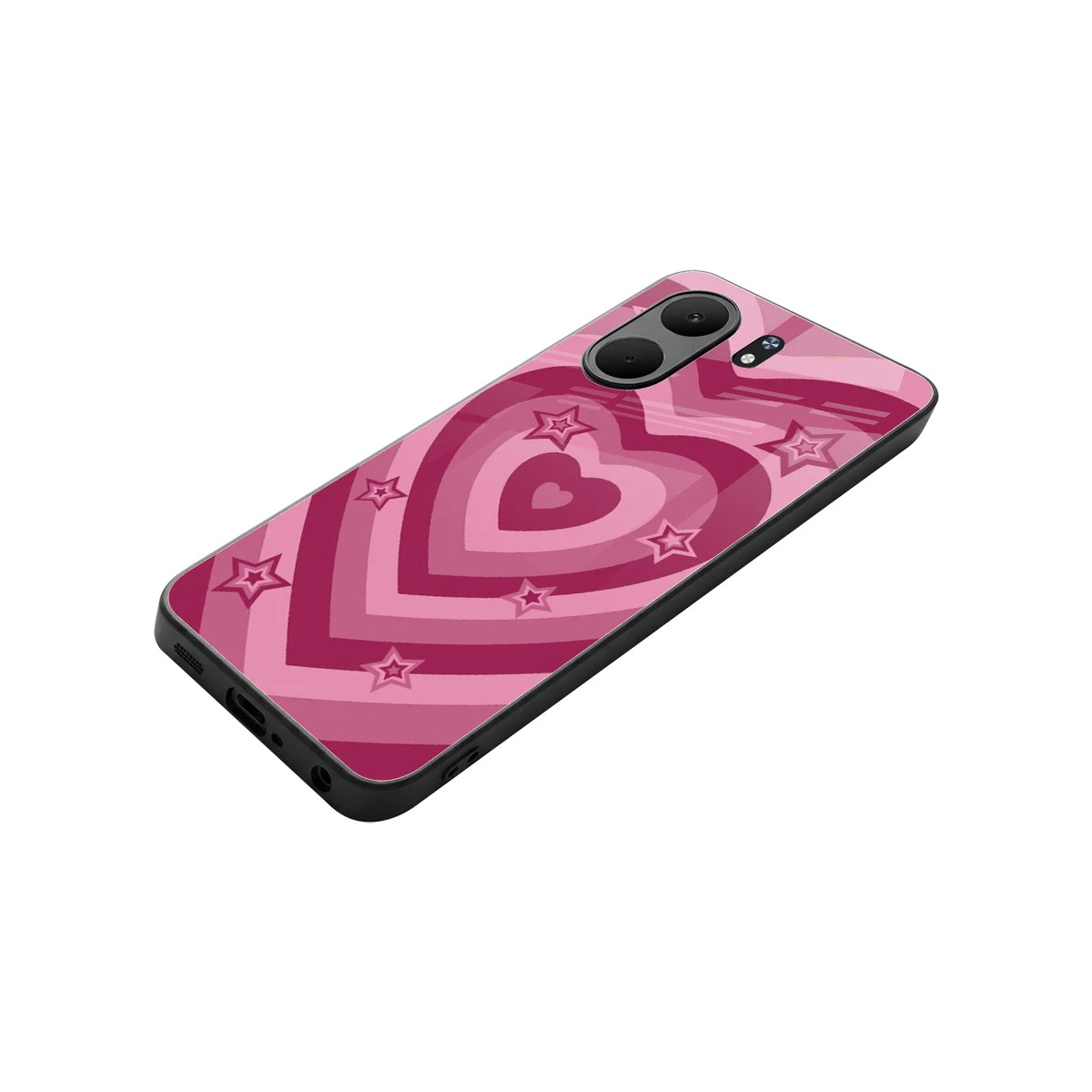 Y2K Pink Hearts X Stars stylish phone case for oppo a5x 5g | glossy glass and slim fit