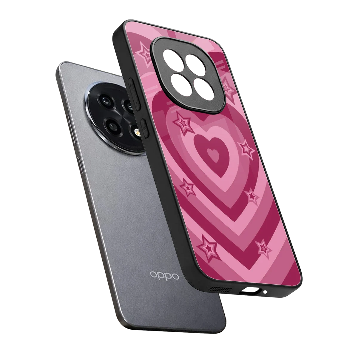 Y2K Pink Hearts X Stars sleek oppo f29 pro 5g cover with tempered glass back and TPU edges